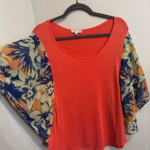 Moa Moa Red Flutter Sleeve Asymmetrical Blouse
